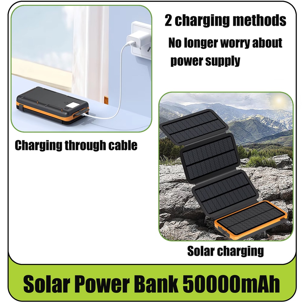Solar Power Bank with Folding Panels Portable Outdoor Charger for Camping & Travel