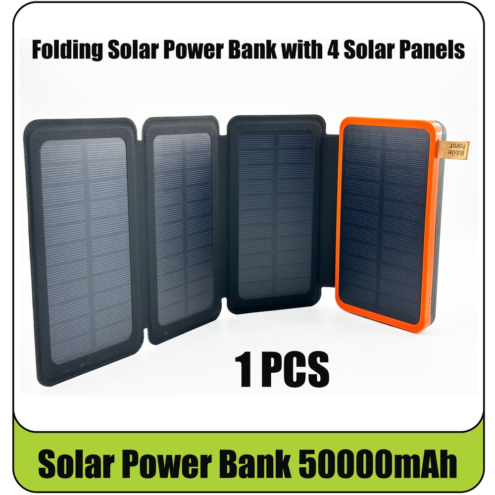 Solar Power Bank with Folding Panels Portable Outdoor Charger for Camping & Travel