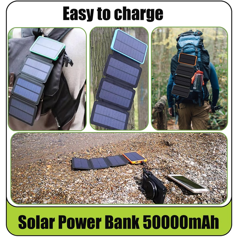 Solar Power Bank with Folding Panels Portable Outdoor Charger for Camping & Travel