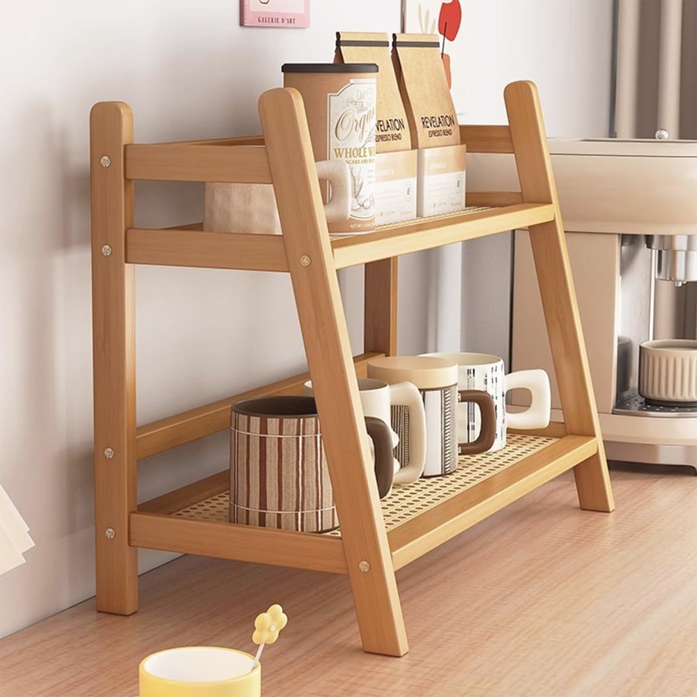 Coffee Station Organizer With Bamboo Mug Holder Kitchen Counter Shelf 5