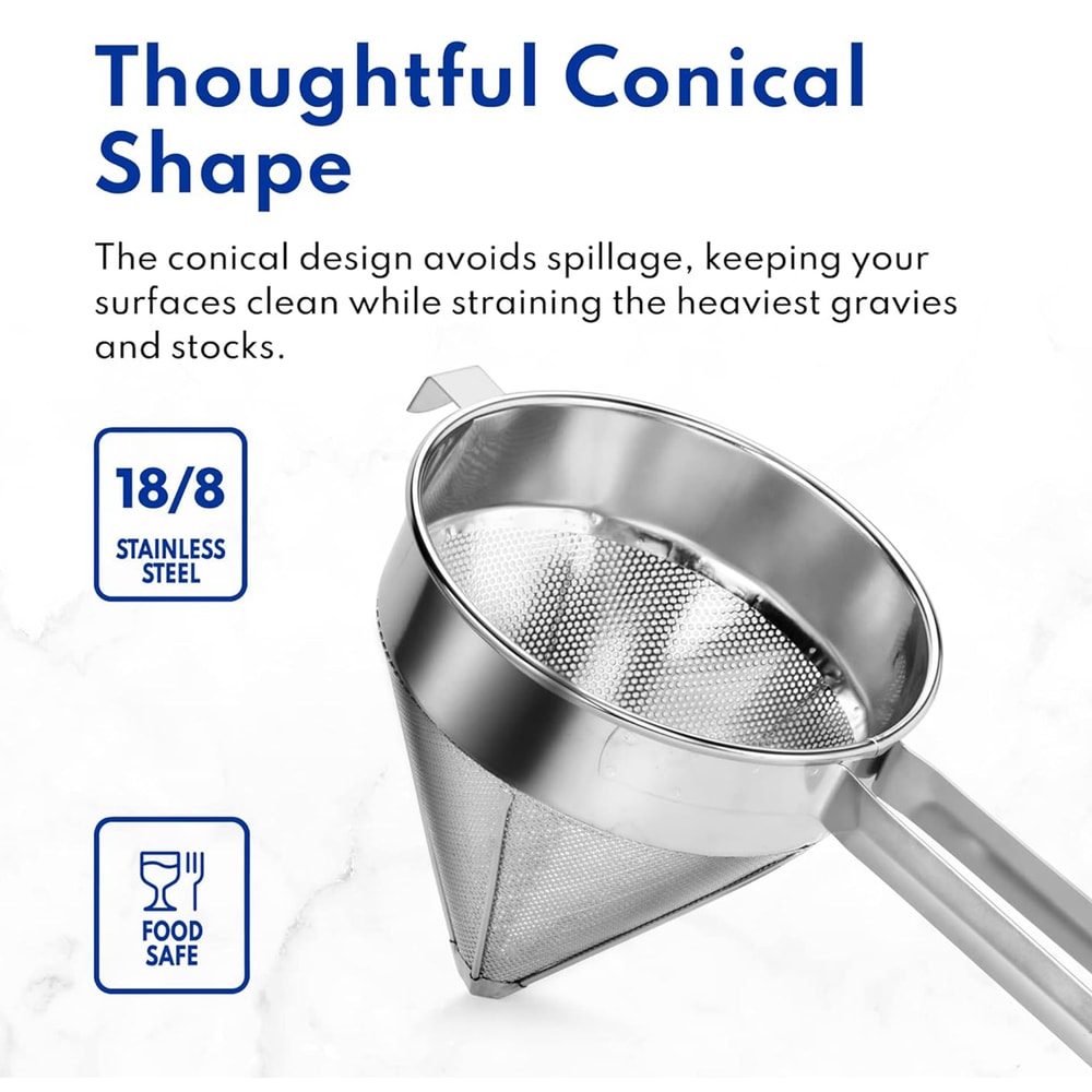 Premium Stainless Steel Bouillon Strainer Fine Mesh China Cap for Smooth Sauces and Broths