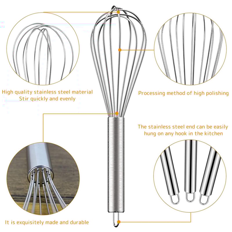 Premium Stainless Steel Whisk Set Pack Balloon Kitchen Whisks for Baking & Cooking