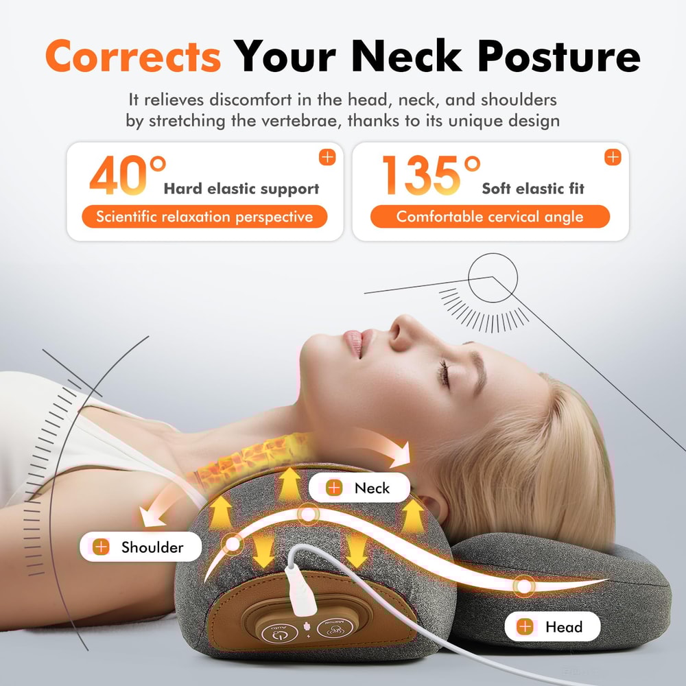 Heated Neck Massager Pillow With Traction Posture Support 2