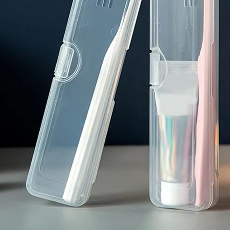 Portable Toothbrush Travel Case Transparent Toothbrush Storage Box with Toothpaste Holder