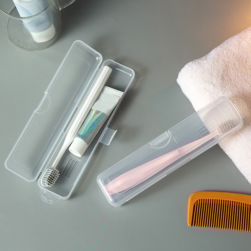 Portable Toothbrush Travel Case Transparent Toothbrush Storage Box with Toothpaste Holder