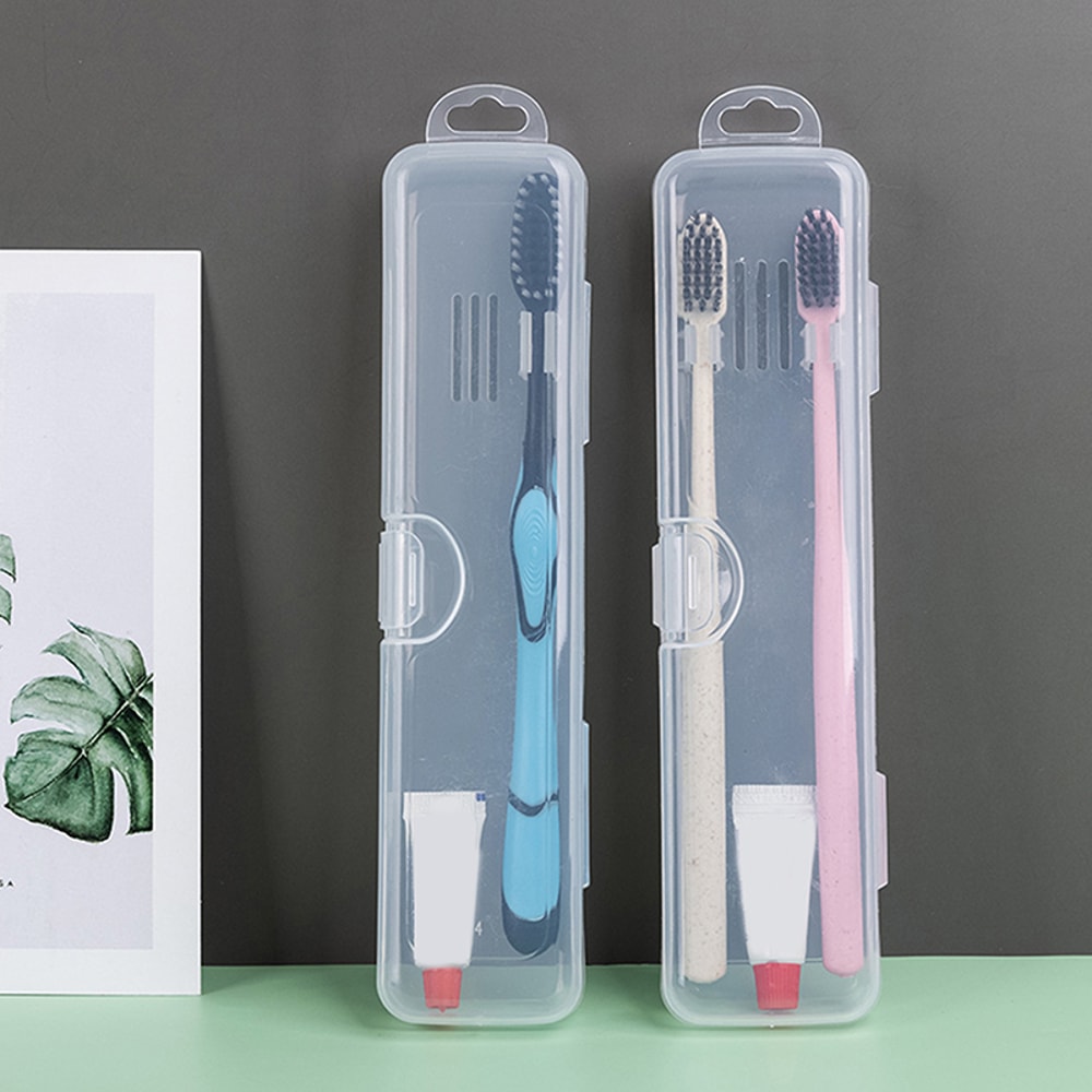 Portable Toothbrush Travel Case Transparent Toothbrush Storage Box with Toothpaste Holder
