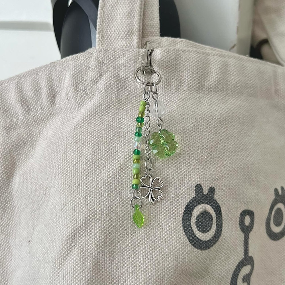 Lucky Clover Beaded Phone Chain Charm Colorful Keyring Wrist Strap Accessory 6