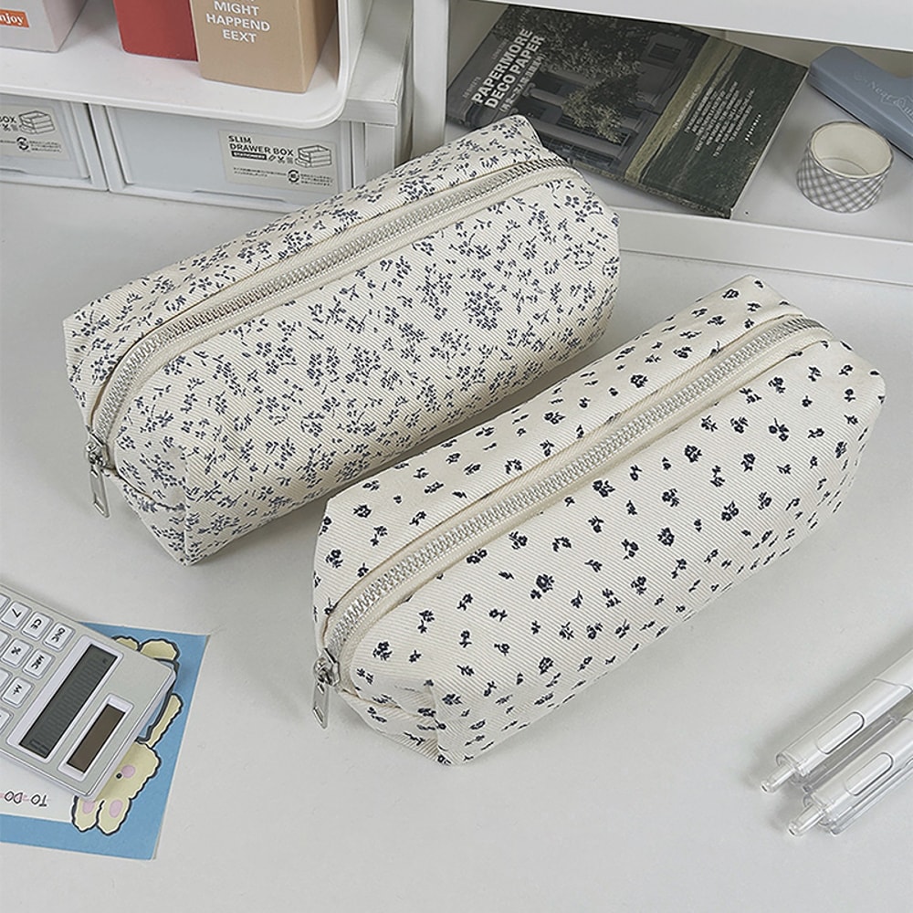 Large Capacity Floral Cartoon Pencil Case Organizer for Students and Girls
