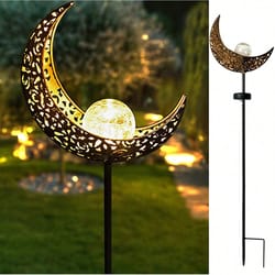 solar garden lights moon fairy crackle glass stake warm led outdoor decor