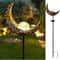Solar Garden Lights Moon Fairy Crackle Glass Stake Warm LED Outdoor Decor