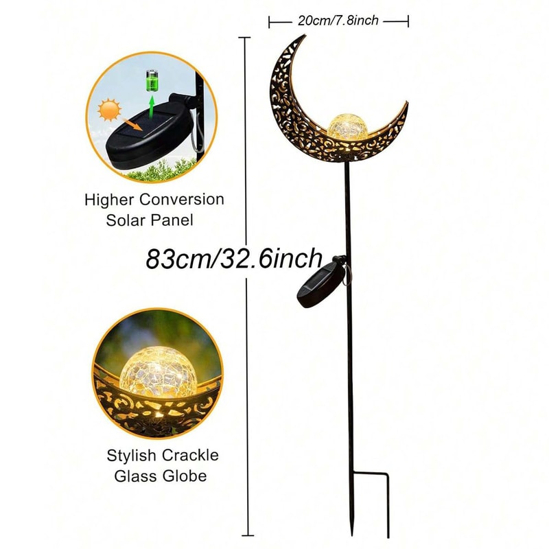 Solar Garden Lights Moon Fairy Crackle Glass Stake Warm LED Outdoor Decor