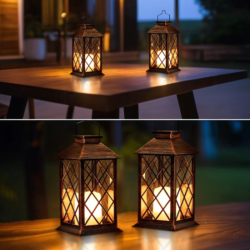 Solar Flickering Flame Lantern Waterproof Outdoor Hanging Light for Garden Patio Decor