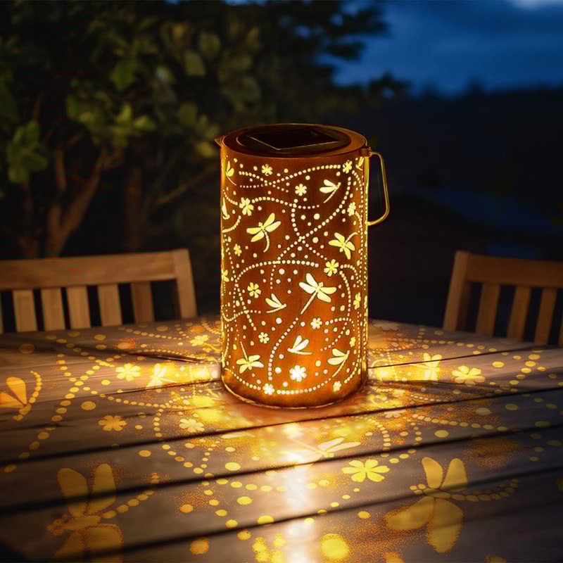 Solar Dragonfly Garden Lantern Light Outdoor Metal Decorative Table Lamp