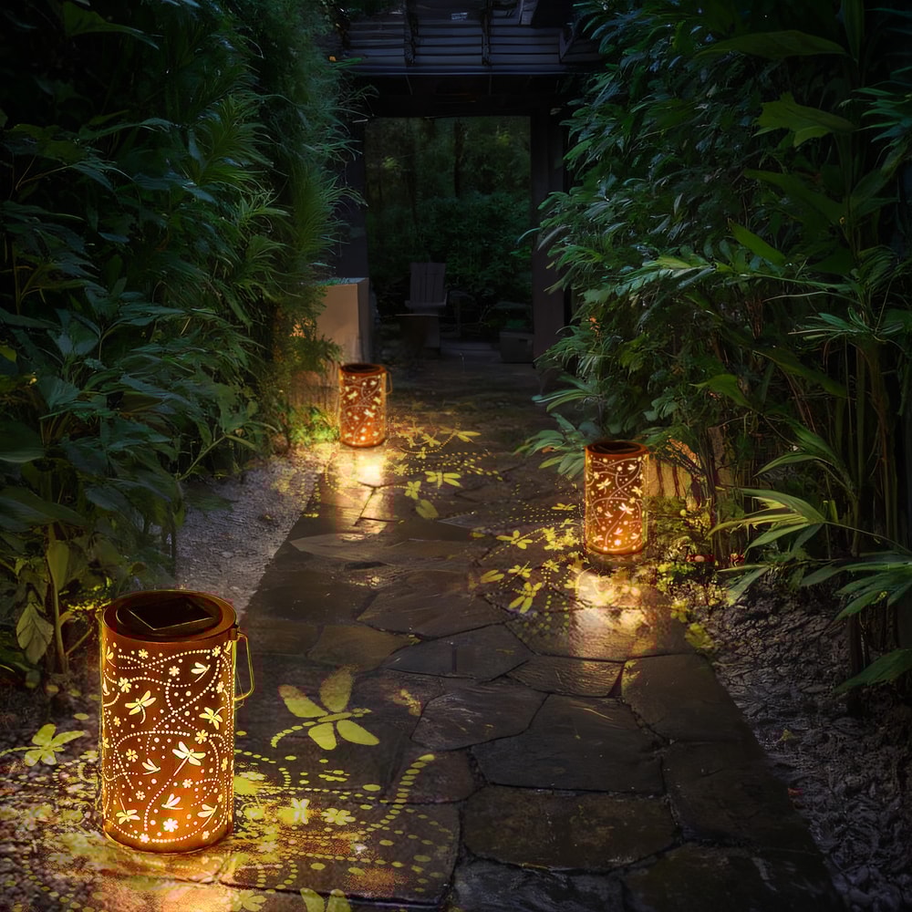 Solar Dragonfly Garden Lantern Light Outdoor Metal Decorative Table Lamp