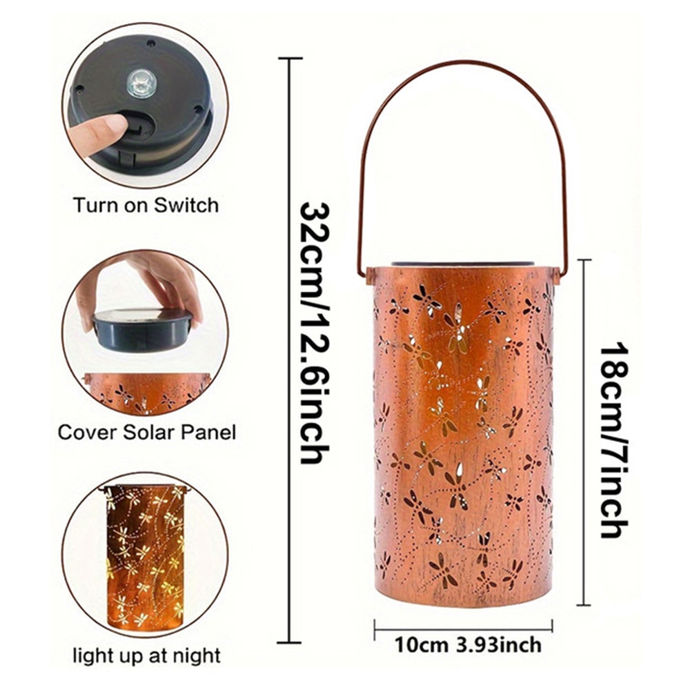 Solar Dragonfly Garden Lantern Light Outdoor Metal Decorative Table Lamp