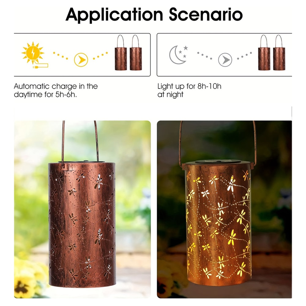 Solar Dragonfly Garden Lantern Light Outdoor Metal Decorative Table Lamp