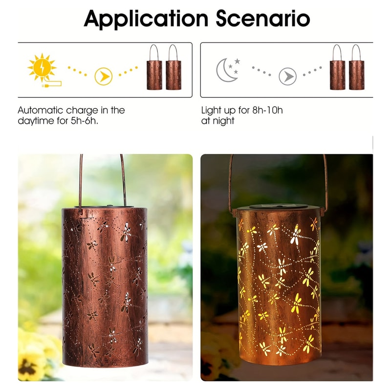 Solar Dragonfly Garden Lantern Light Outdoor Metal Decorative Table Lamp