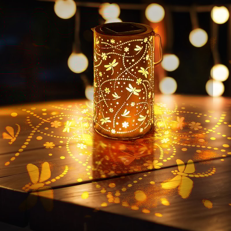 Solar Dragonfly Garden Lantern Light Outdoor Metal Decorative Table Lamp