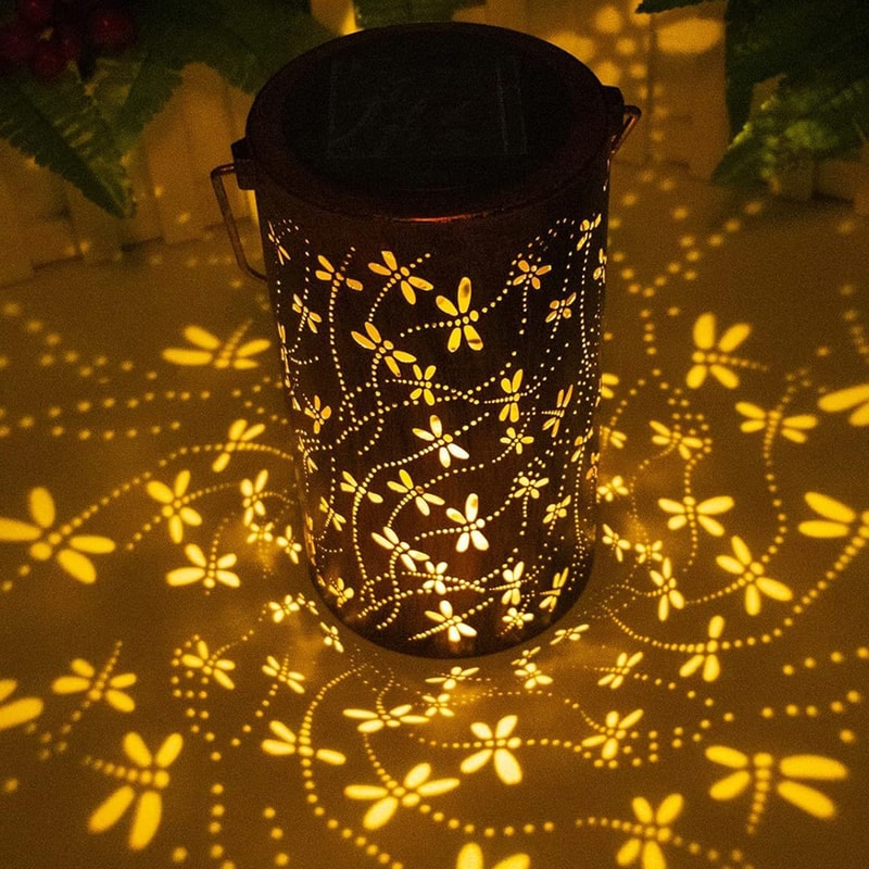 Solar Dragonfly Garden Lantern Light Outdoor Metal Decorative Table Lamp