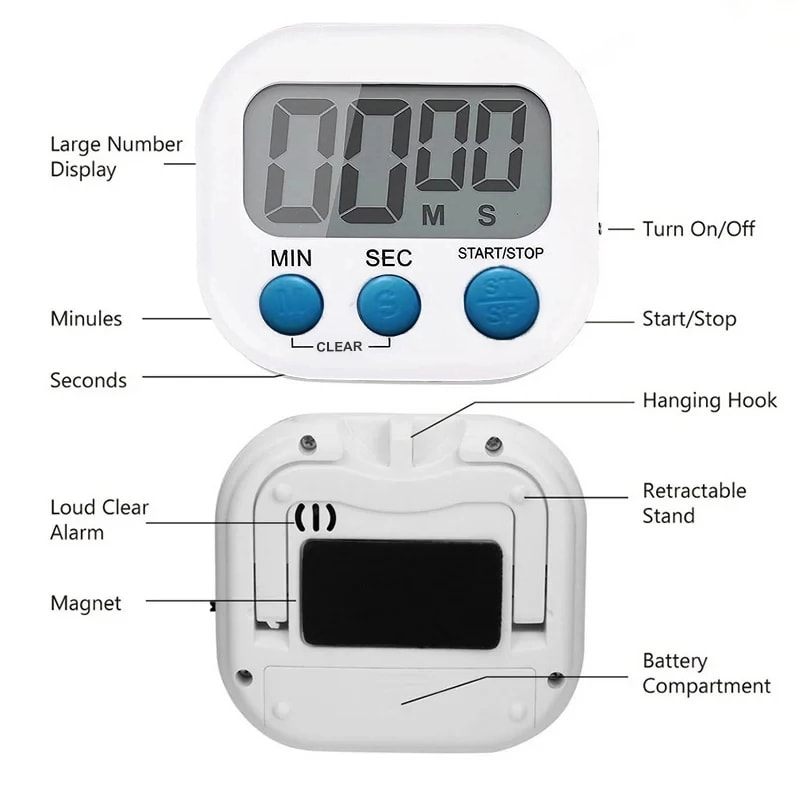 Magnetic Digital Kitchen Timer with Loud Alarm & LCD Display for Precise Cooking