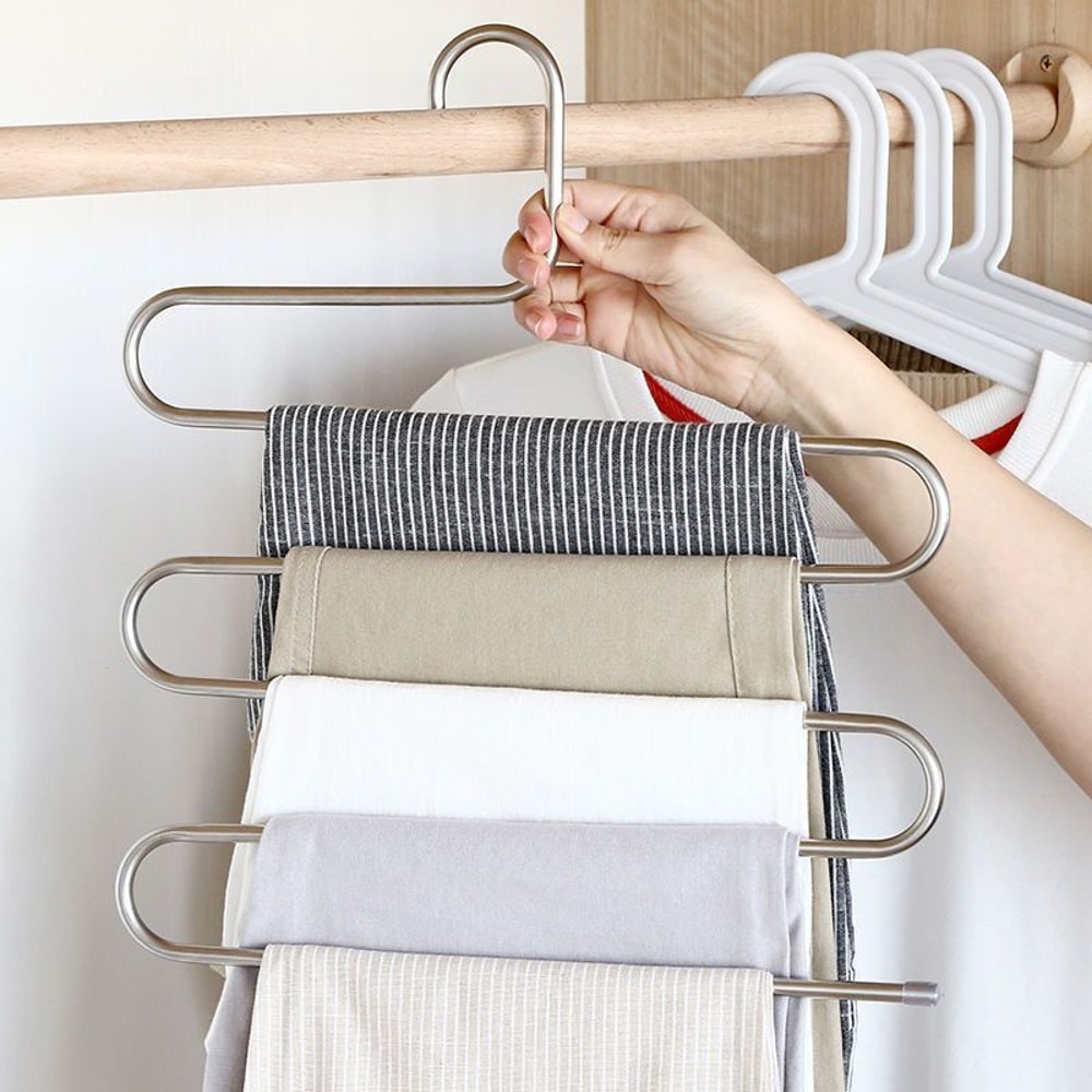 Space Saving Stainless Steel Pants Hanger Rack Multi Layer Non Slip Closet Organizer