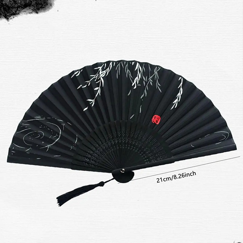 Elegant Black Chinese Folding Fan for Dance, Parties and Vintage Style