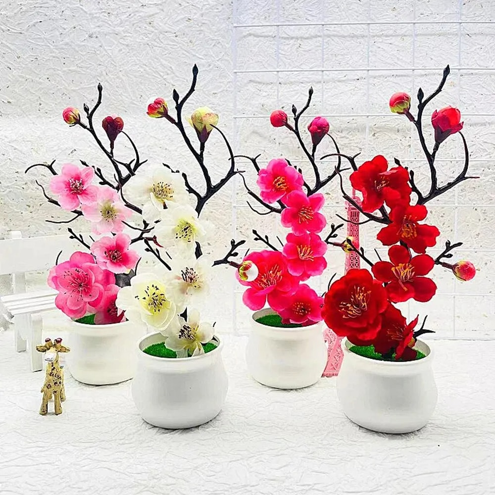 Mini Artificial Bonsai Tree Decor Realistic Faux Plant For Home Office Tabletop 0