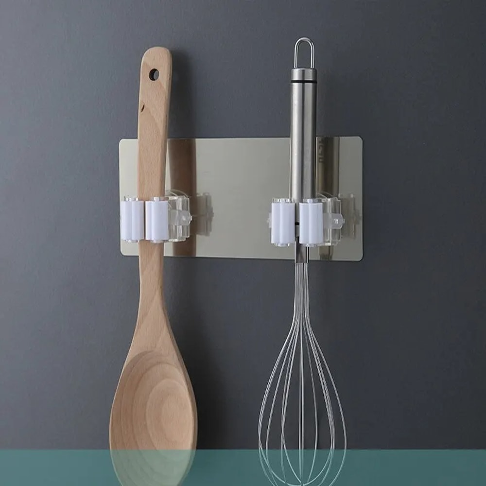 Self Adhesive Mop Holder Wall Mount No Drill Broom Organizer Pack