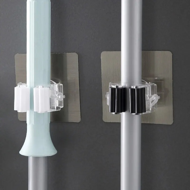 Self Adhesive Mop Holder Wall Mount No Drill Broom Organizer Pack