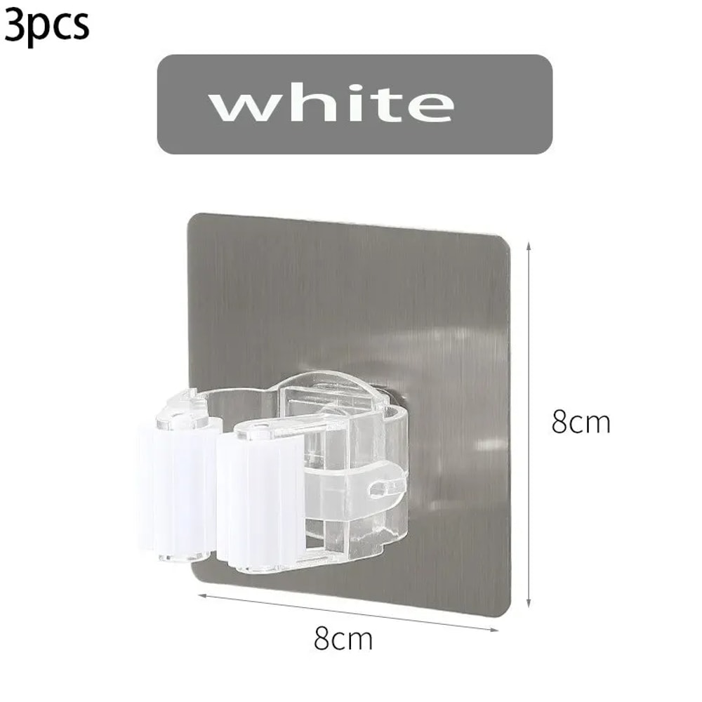 Self Adhesive Mop Holder Wall Mount No Drill Broom Organizer Pack