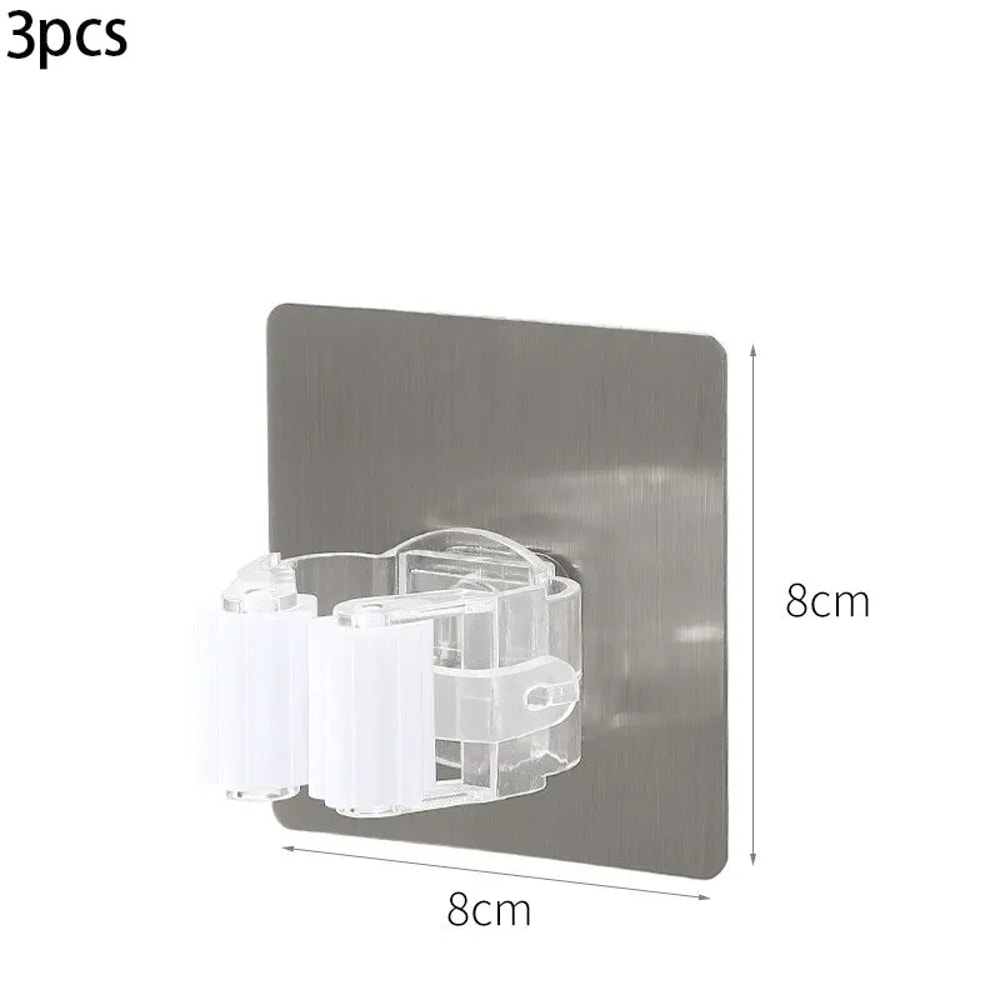 Self Adhesive Mop Holder Wall Mount No Drill Broom Organizer Pack