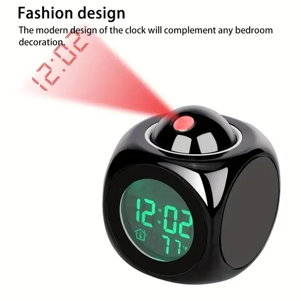 Smart Projection Alarm Clock with Ceiling Display Voice Control and Temperature Monitor