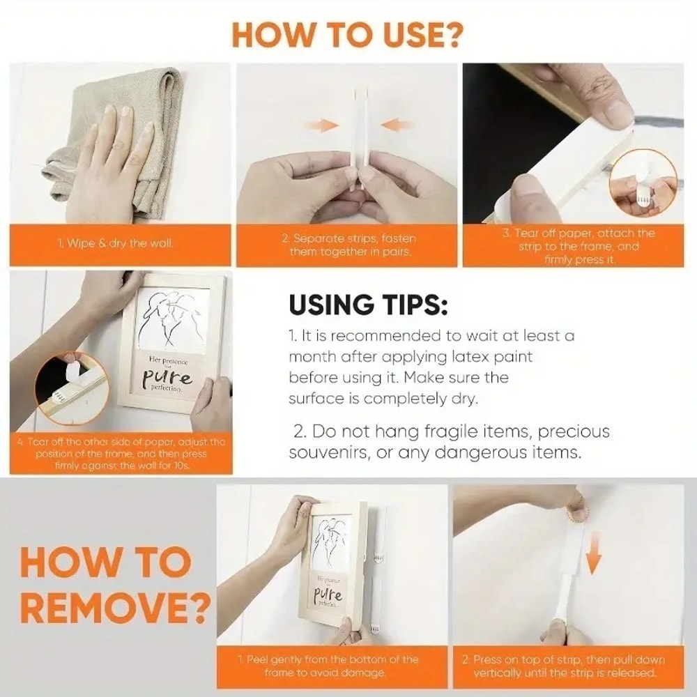 Heavy Duty Adhesive Wall Hooks No Drill Picture Hangers for Damage Free Frame Mounting