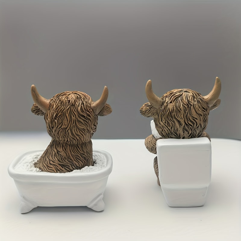 Highland Cow Reading Book Statue Funny Bathroom Decor Farmhouse Resin Ornament 2