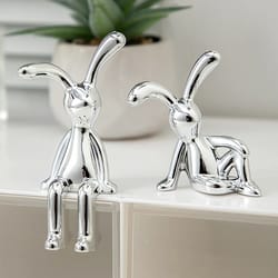 cute rabbit figurine set cartoon double bunny home decor desk ornament