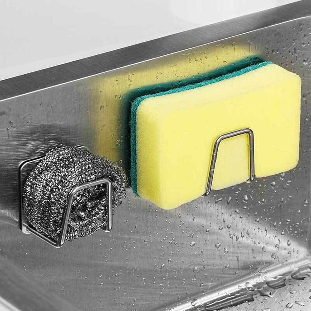 Stainless Steel Sink Sponge Holder with Drain Channel Kitchen Organizer Rack
