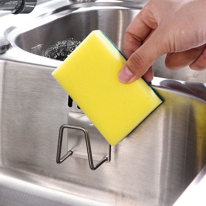 Stainless Steel Sink Sponge Holder with Drain Channel Kitchen Organizer Rack