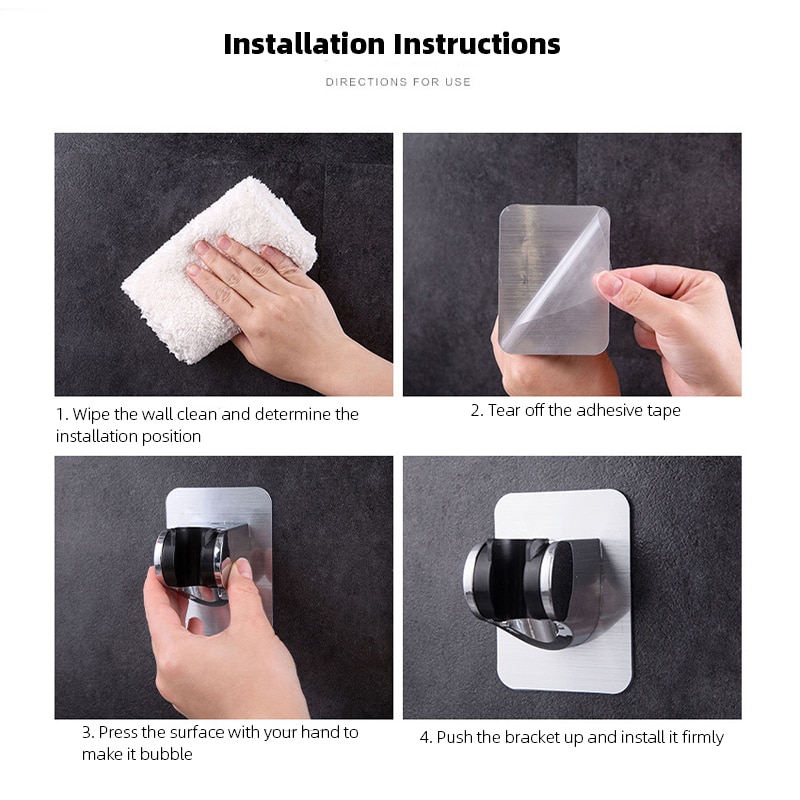 Adjustable Shower Head Holder No Drill Self Adhesive Wall Mounted Bracket