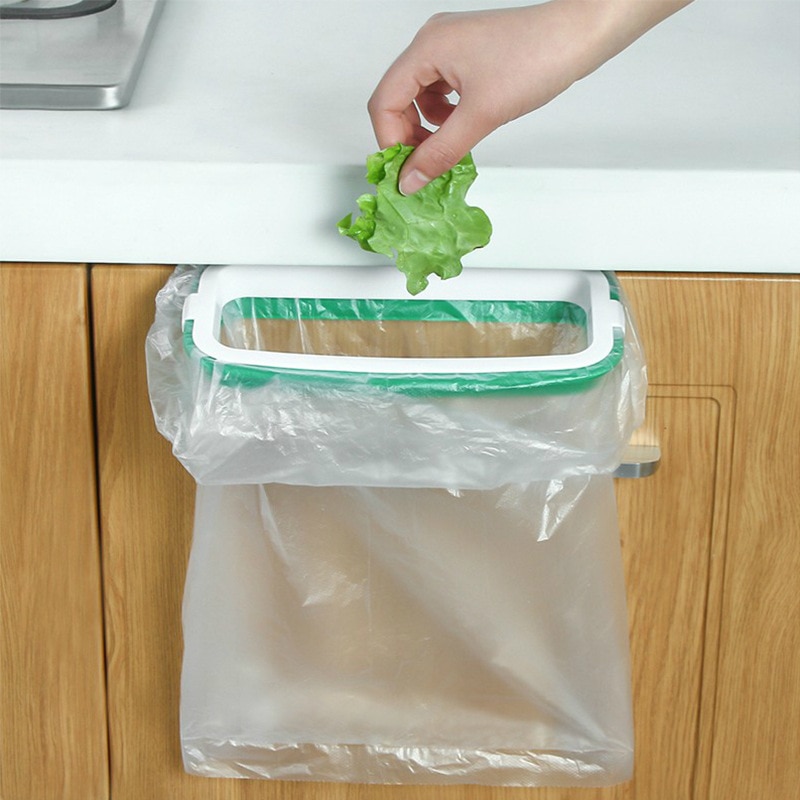 Portable Kitchen Cabinet Trash Bag Holder with Lid Clip On Hanging Garbage Rack