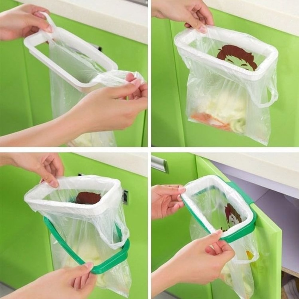 Portable Kitchen Cabinet Trash Bag Holder with Lid Clip On Hanging Garbage Rack
