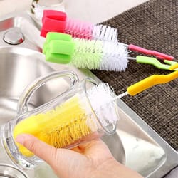 rotating baby bottle brush set long handle soft bristle cleaner for bottles cups and glassware