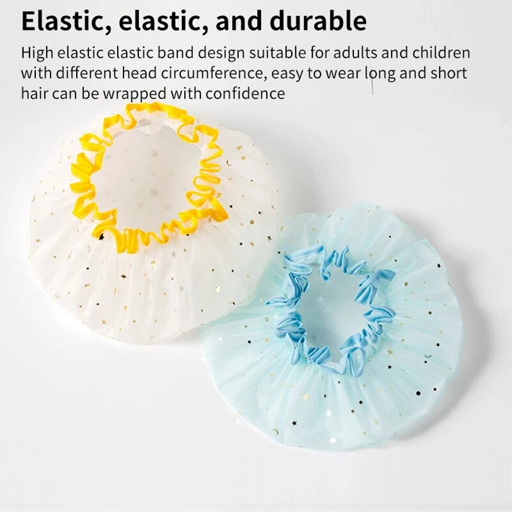 Double Layer Waterproof Shower Cap For Women Reusable PVC Bath And Hair Protection Cap 3