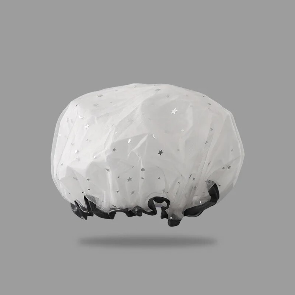 Double Layer Waterproof Shower Cap For Women Reusable PVC Bath And Hair Protection Cap 6