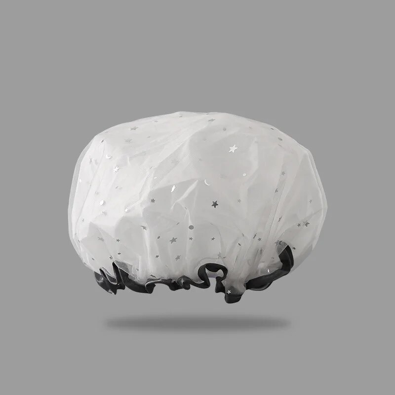 Double Layer Waterproof Shower Cap For Women Reusable PVC Bath And Hair Protection Cap 6