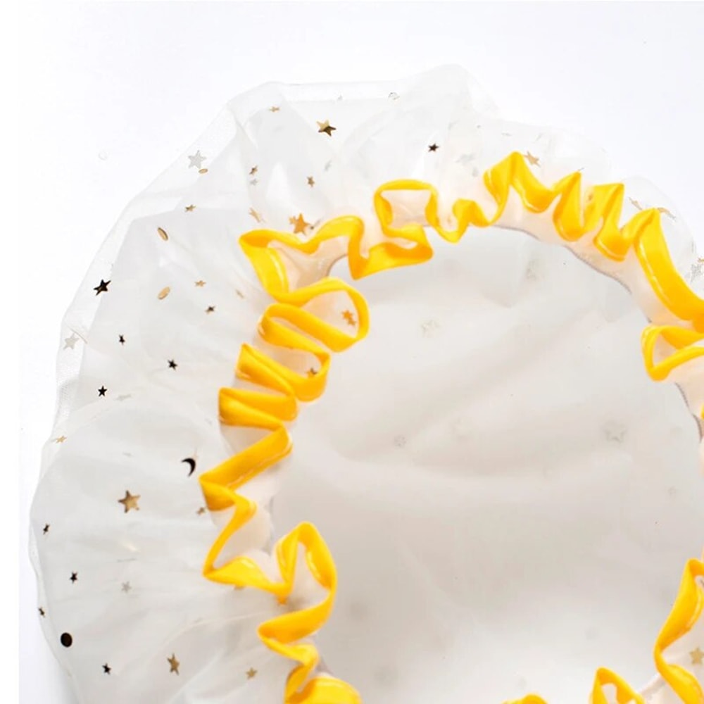 Double Layer Waterproof Shower Cap For Women Reusable PVC Bath And Hair Protection Cap 4