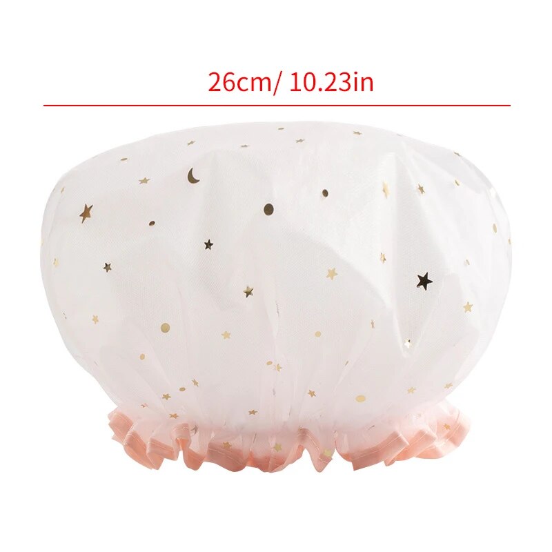 Double Layer Waterproof Shower Cap For Women Reusable PVC Bath And Hair Protection Cap 5