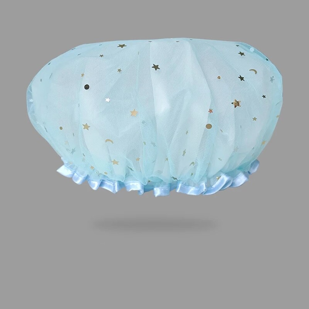 Double Layer Waterproof Shower Cap For Women Reusable PVC Bath And Hair Protection Cap 8