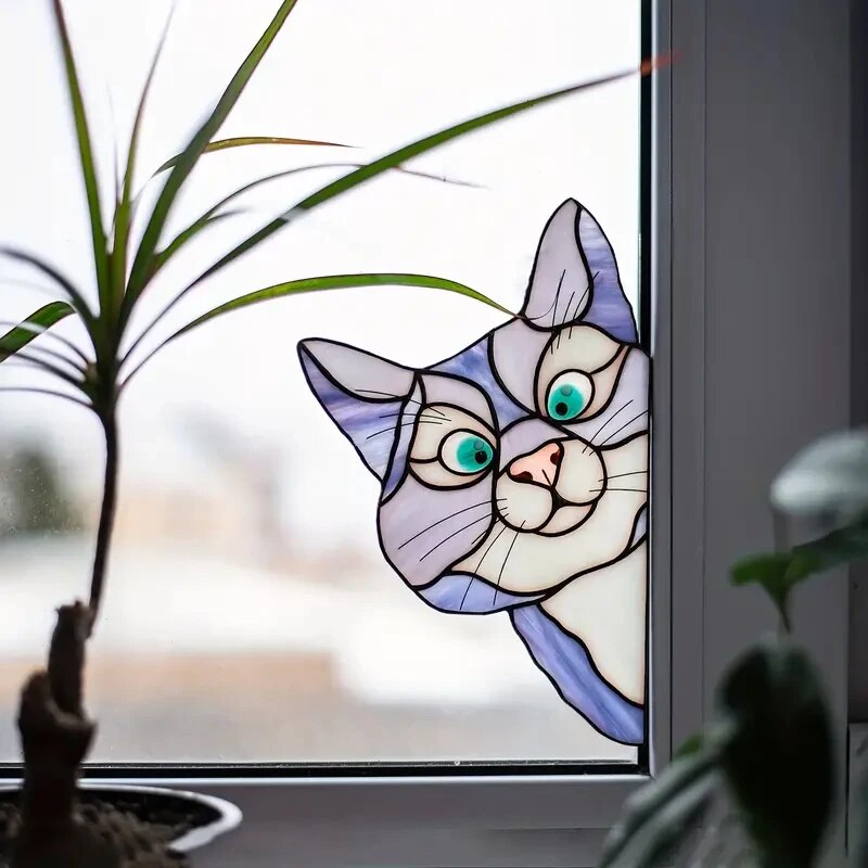 Peeping Cat Window Sticker Funny Cat Window Cling Glass Decoration For Home And Car 0