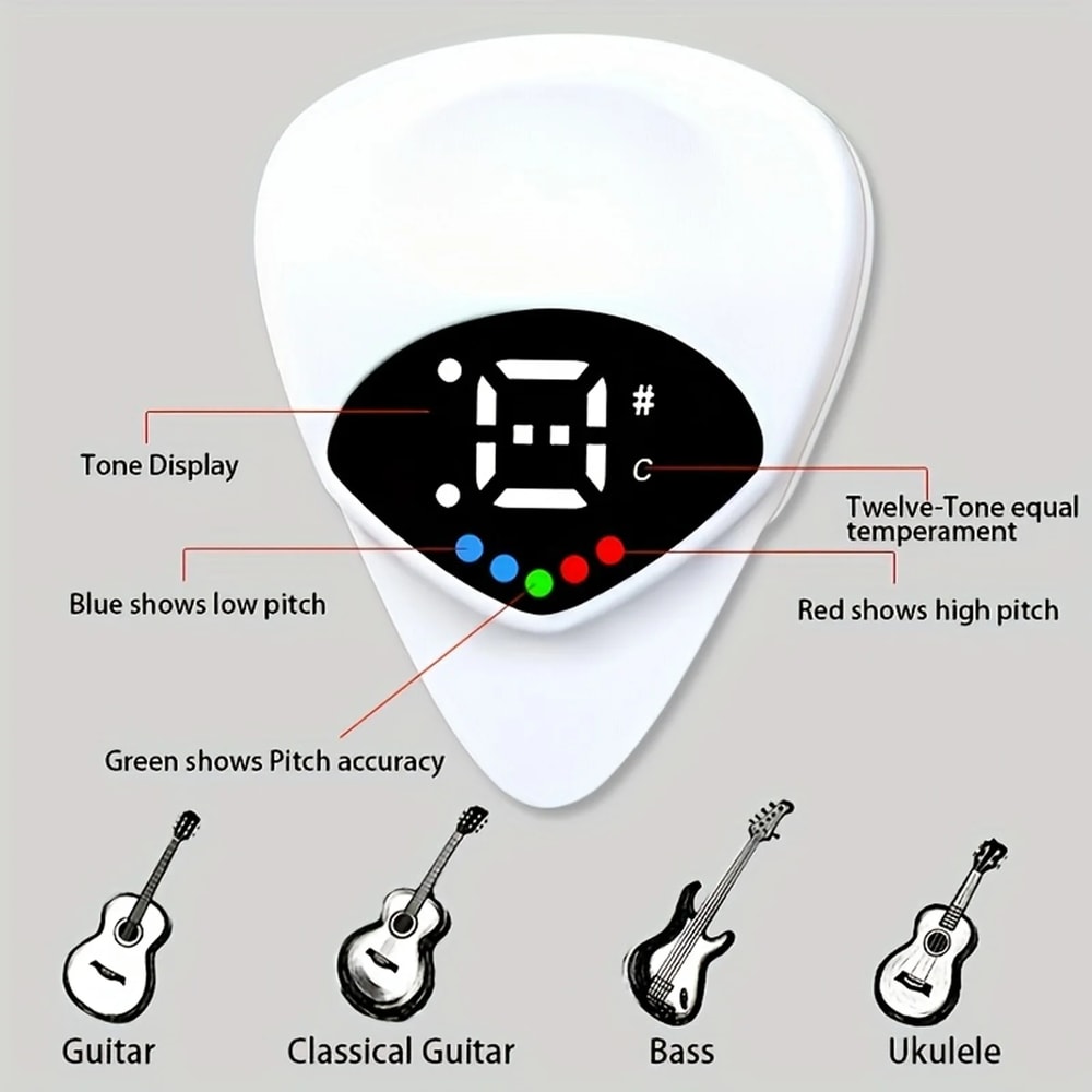 Guitar Tuner Pick Portable Digital Guitar Tuner for Ukulele and Acoustic Players
