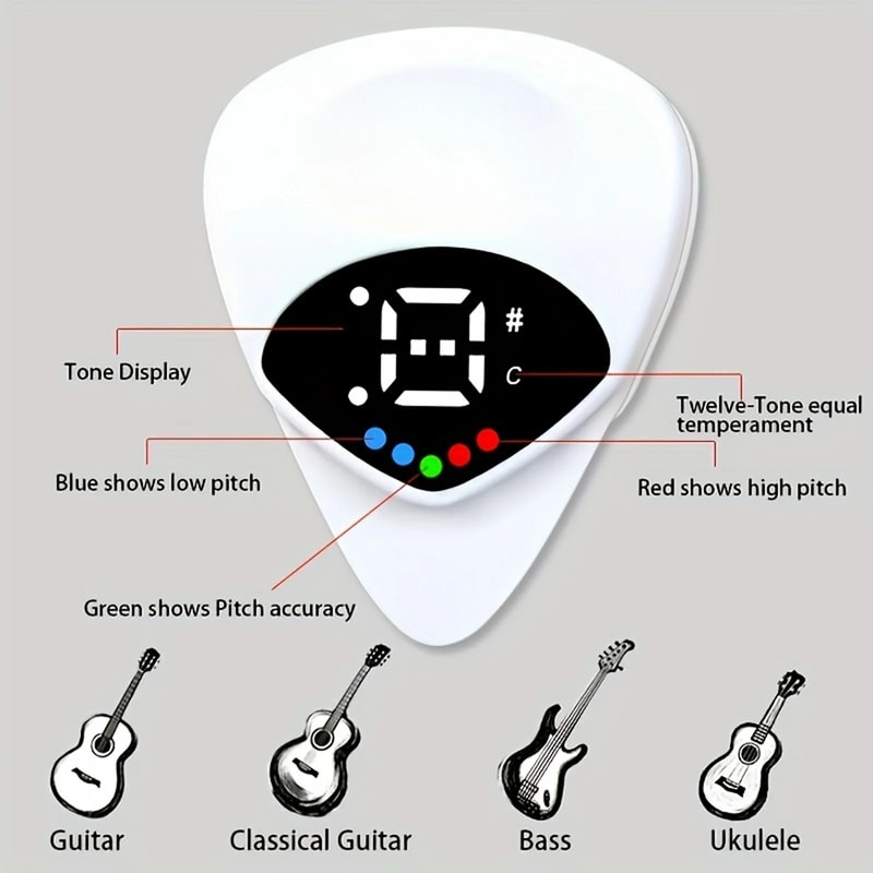 Guitar Tuner Pick Portable Digital Guitar Tuner for Ukulele and Acoustic Players